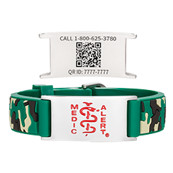 QR Code Child Titanium Medical ID Bracelet Green Camo